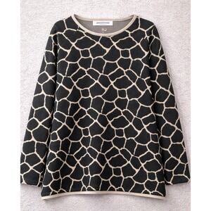 Parisian Works Women's Giraffe Print Tunic Sweater Black Beige Size 2X Casual